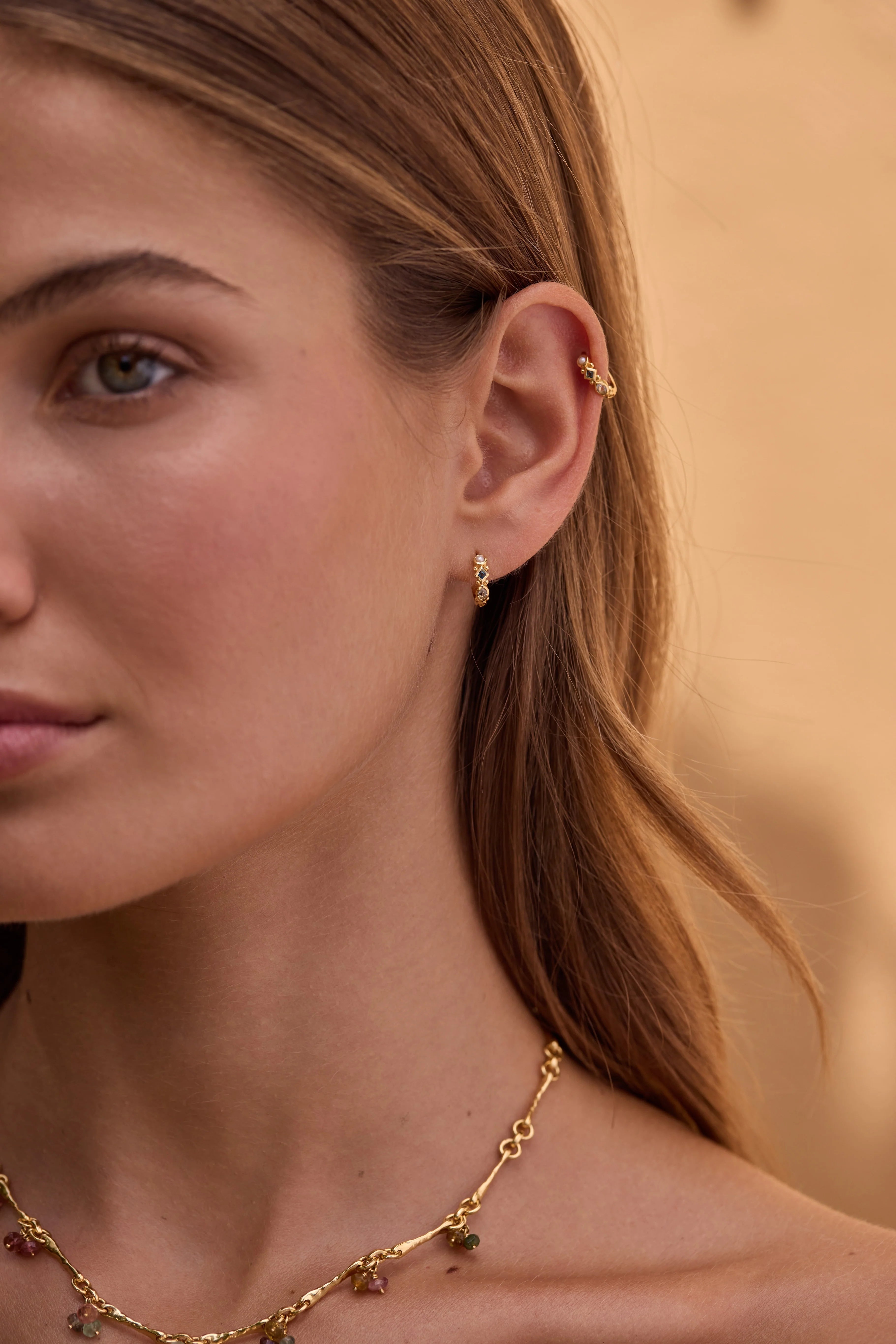 Alida Sky Blue Topaz Gold Huggies