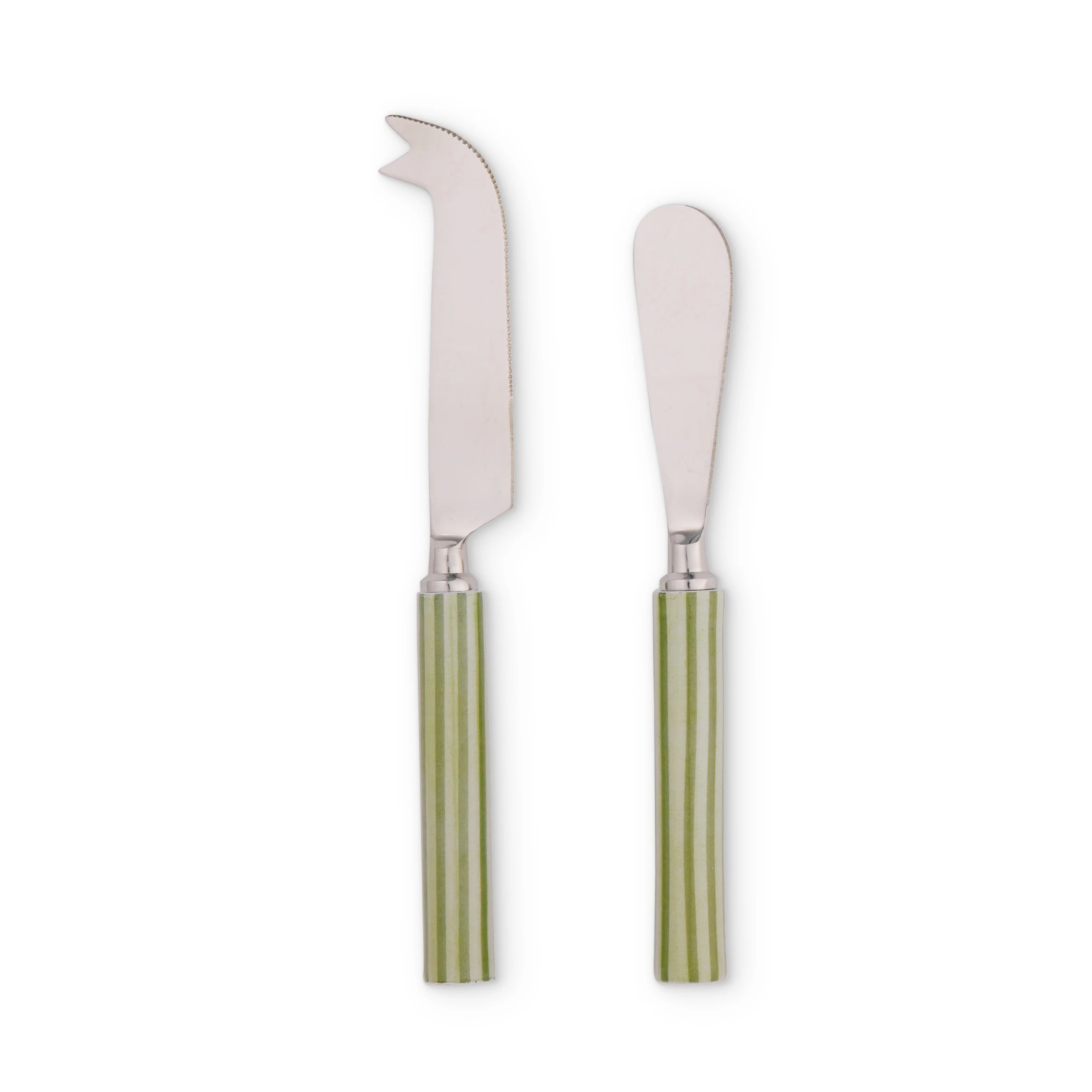 Clyde Stripe Two Tone Green Cheese Knife Set - Roma Gift & Gourmet