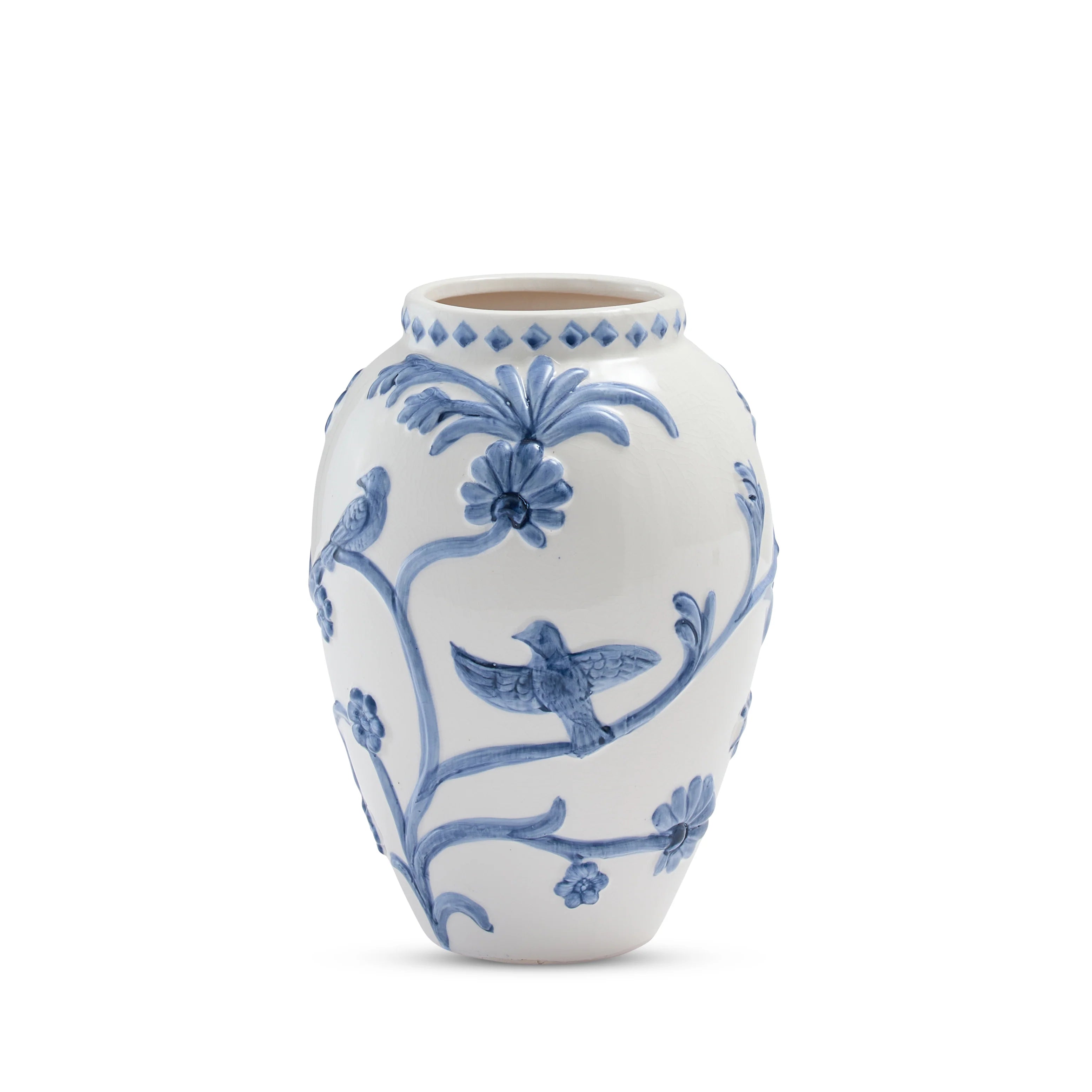 Lille White/Blue Embossed Vase Small - Roma Gift & Gourmet