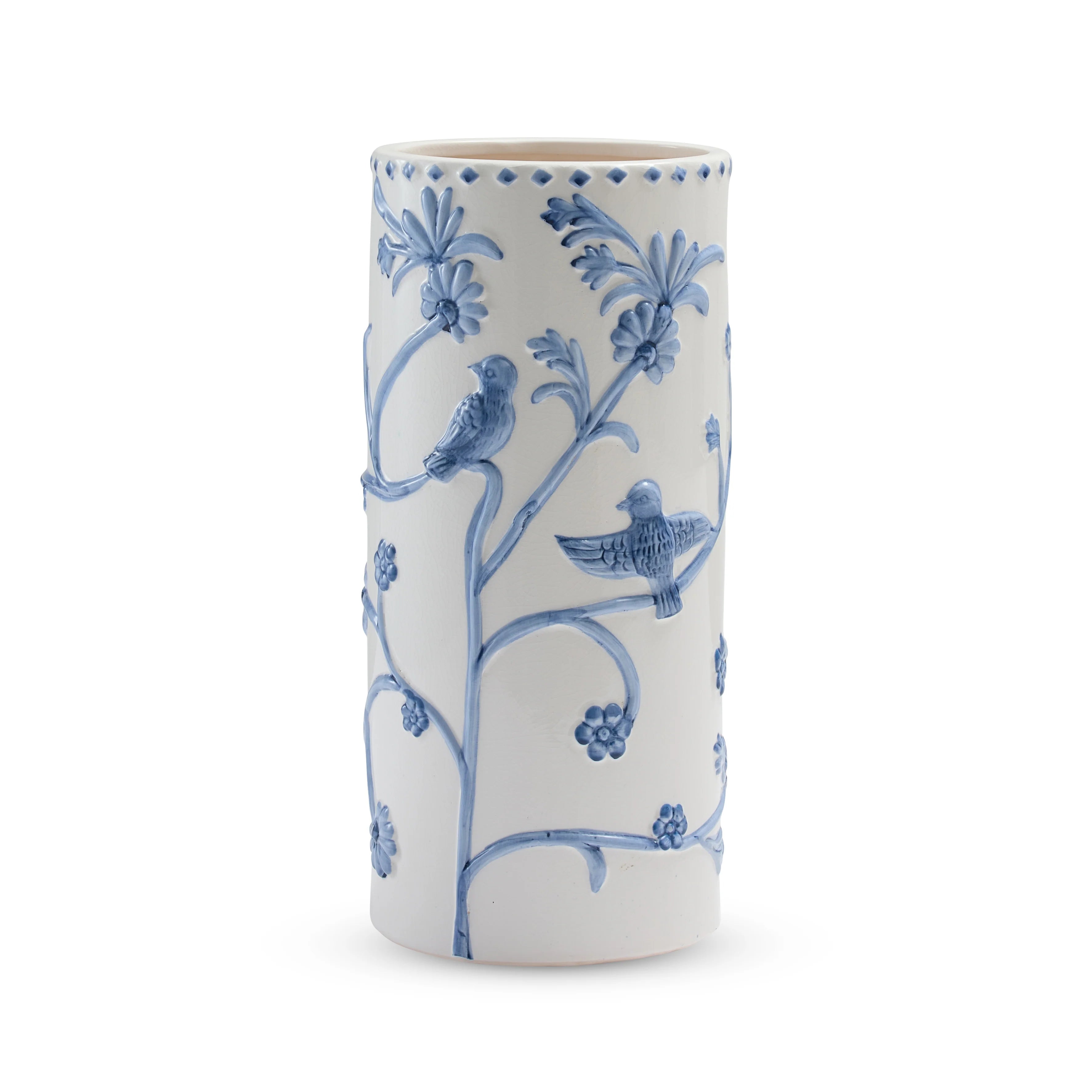 Lille White/Blue Embossed Umbrella Stand - Roma Gift & Gourmet