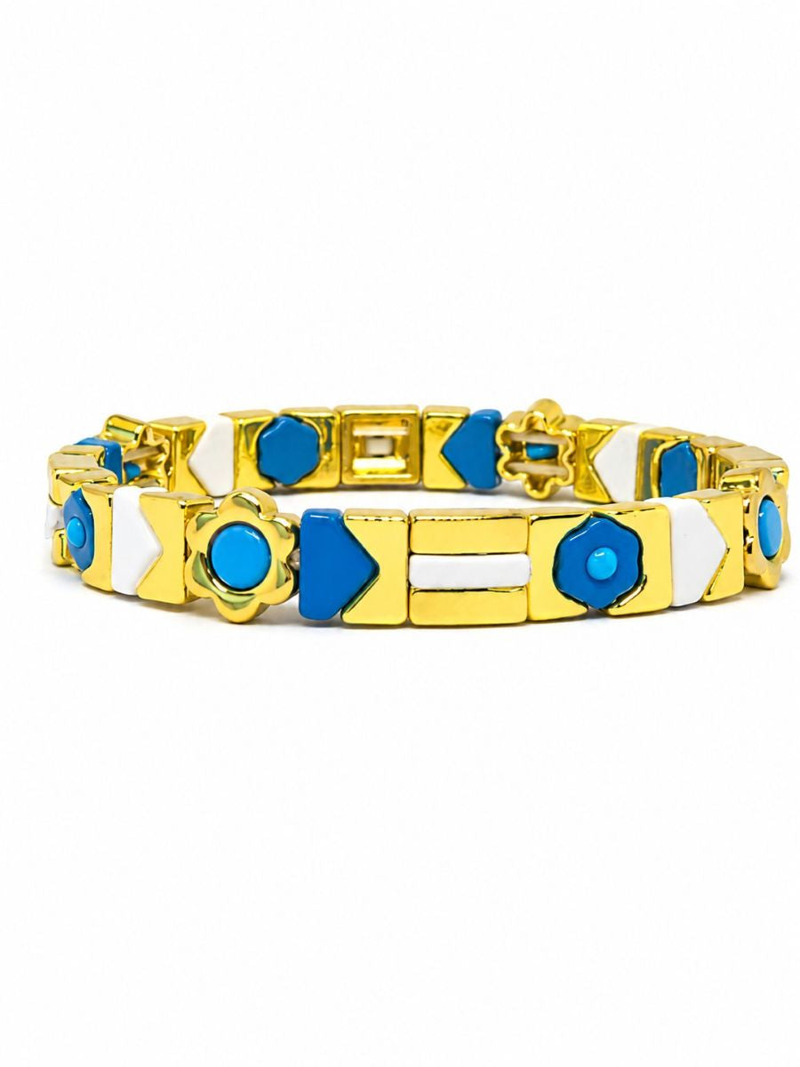 Blue Flower Candy Tile Bracelet