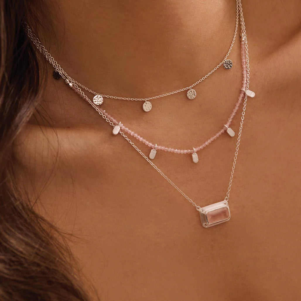 Rose Quartz Pendant Necklace w White Topaz