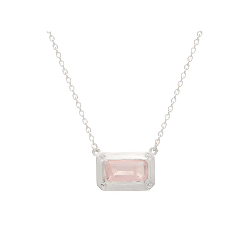 Rose Quartz Pendant Necklace w White Topaz