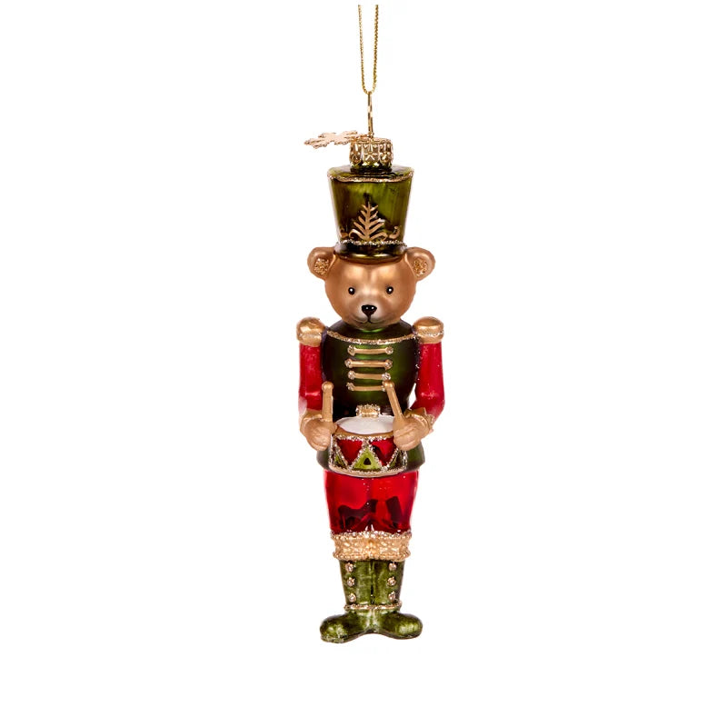 Green Bear Nutcracker Glass Ornament