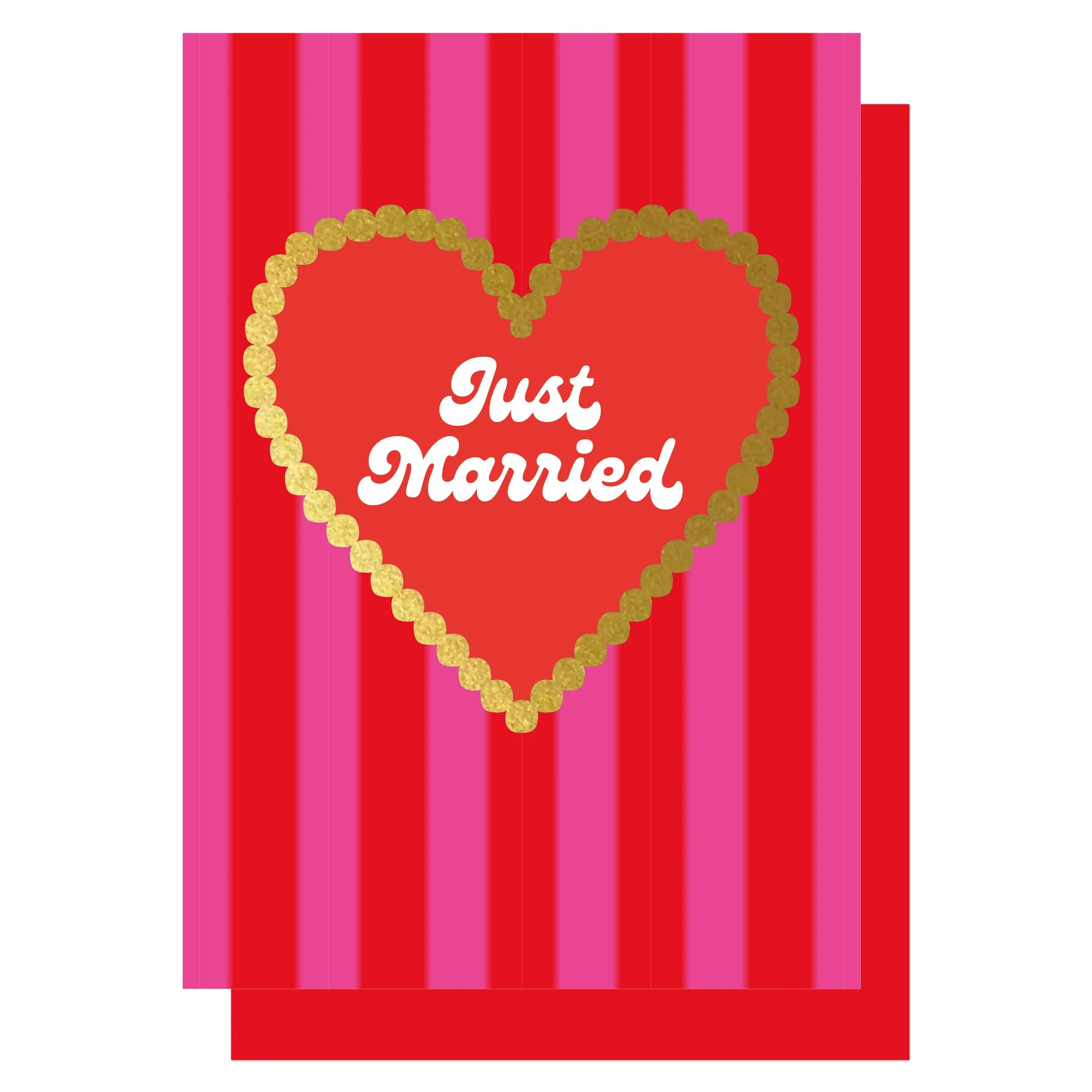 Just Married Pink Red Stripe Card