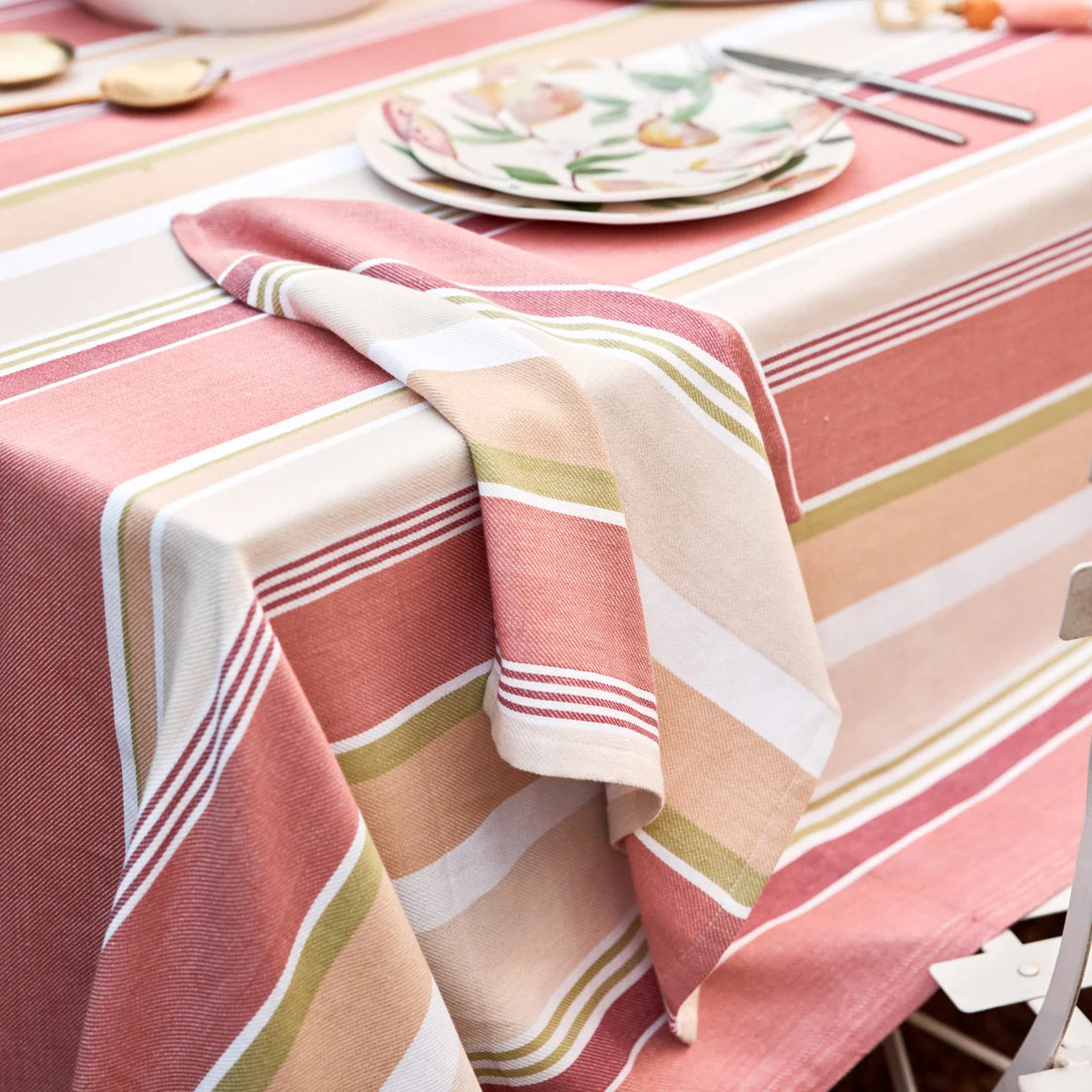 Fairhaven Rust Stripe Tablecloth - Roma Gift & Gourmet