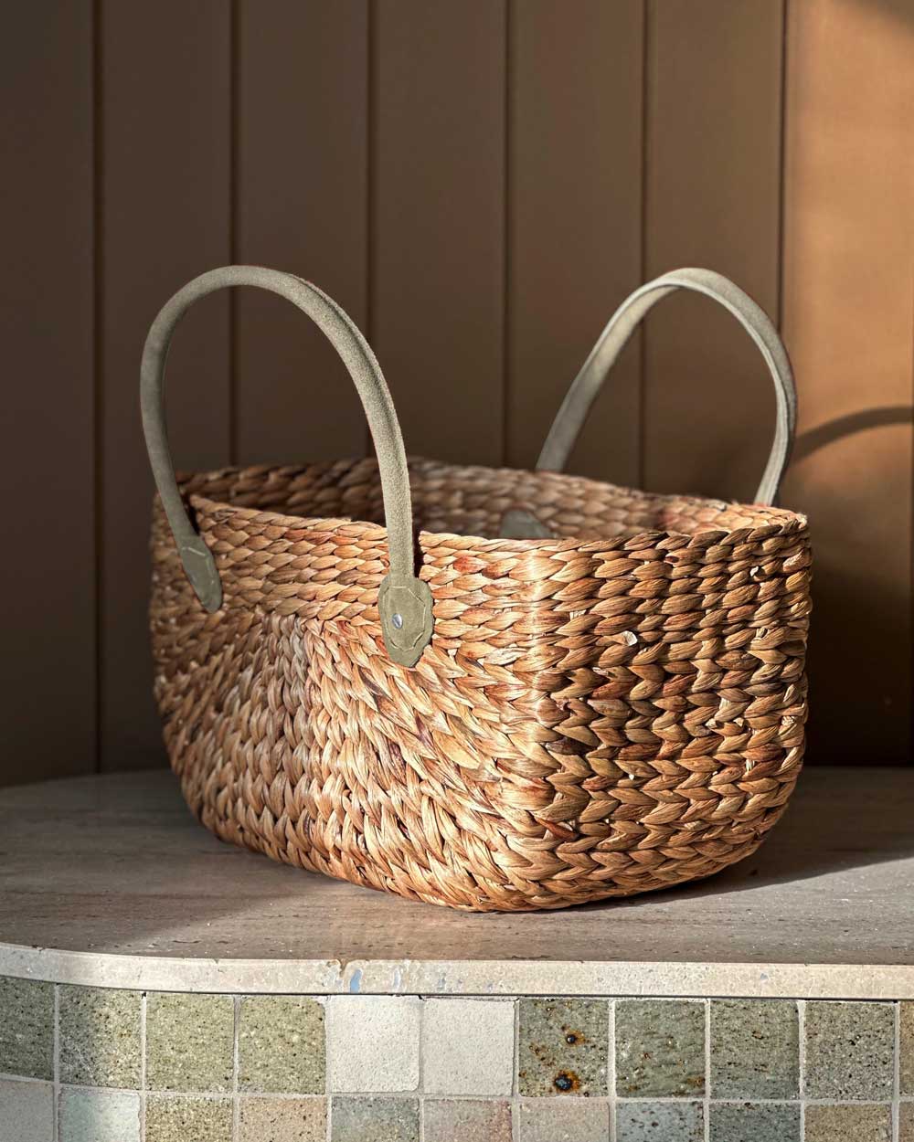 Harvest Basket / Green Suede Handle