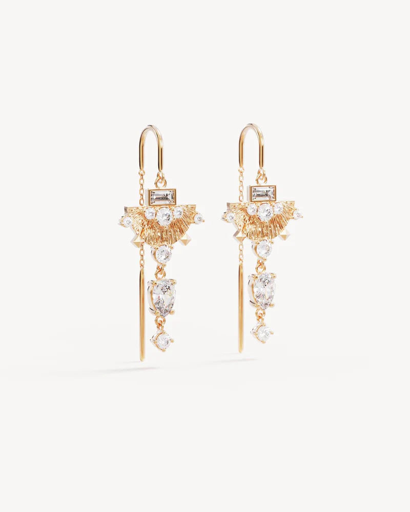 Lotus Rain Thread Earrings - Gold