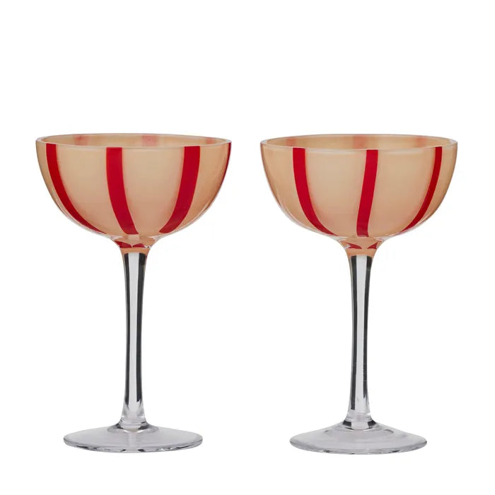 Aperitivo S/2 Coupe Glass 10x15.5cm Pink/Red - Roma Gift & Gourmet
