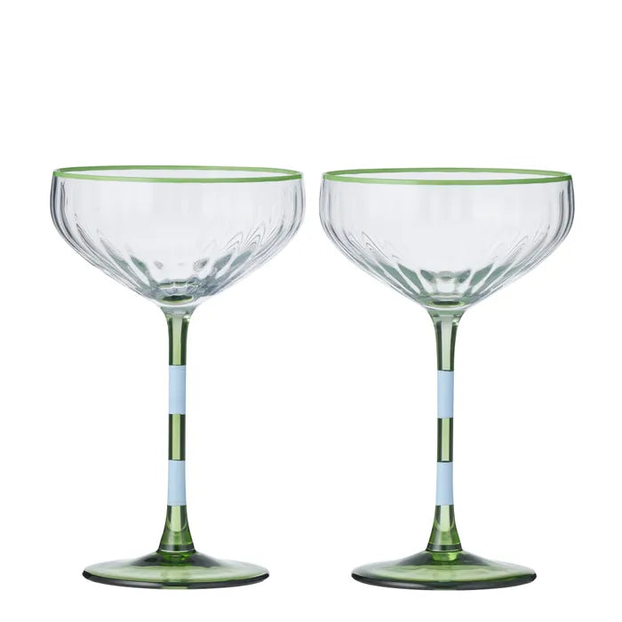 Lena S/2 Glass Rib Coupe - Blue / Green - Roma Gift & Gourmet
