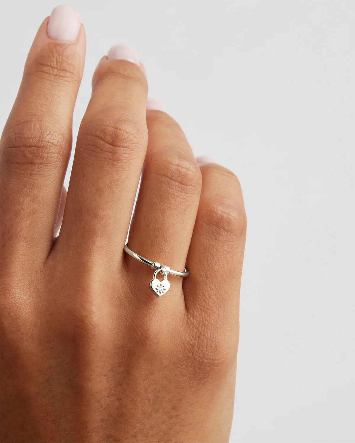 Silver Crystal Lotus Heart Padlock Ring - Roma Gift & Gourmet