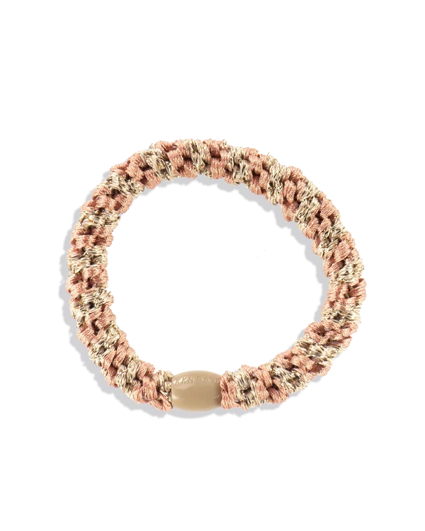 KKNEKKI Original Hair Ties: PEACH CORAL-BEIGE GLITTER STRIPE