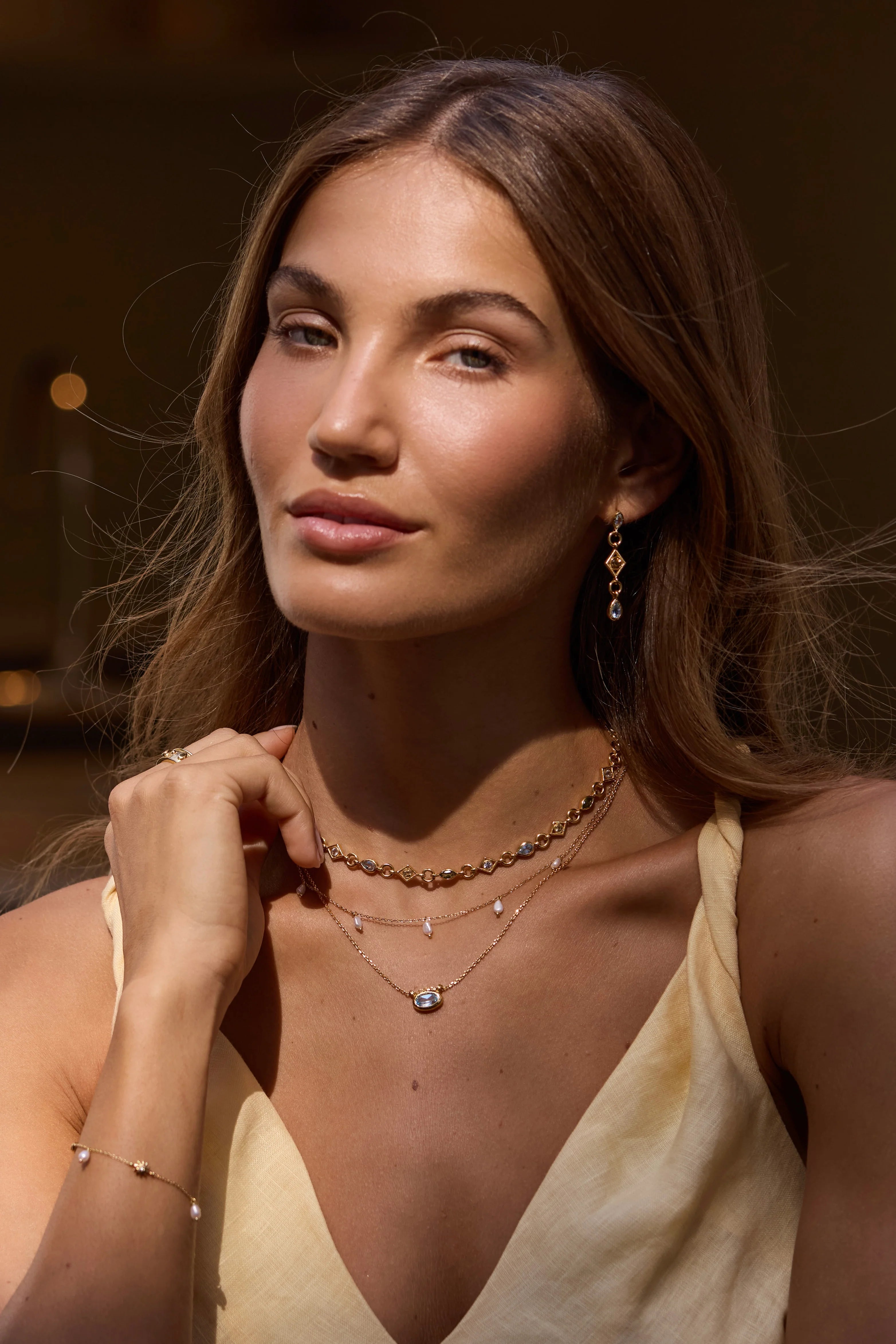 Luna Sky Blue Topaz Gold Necklace - Roma Gift & Gourmet