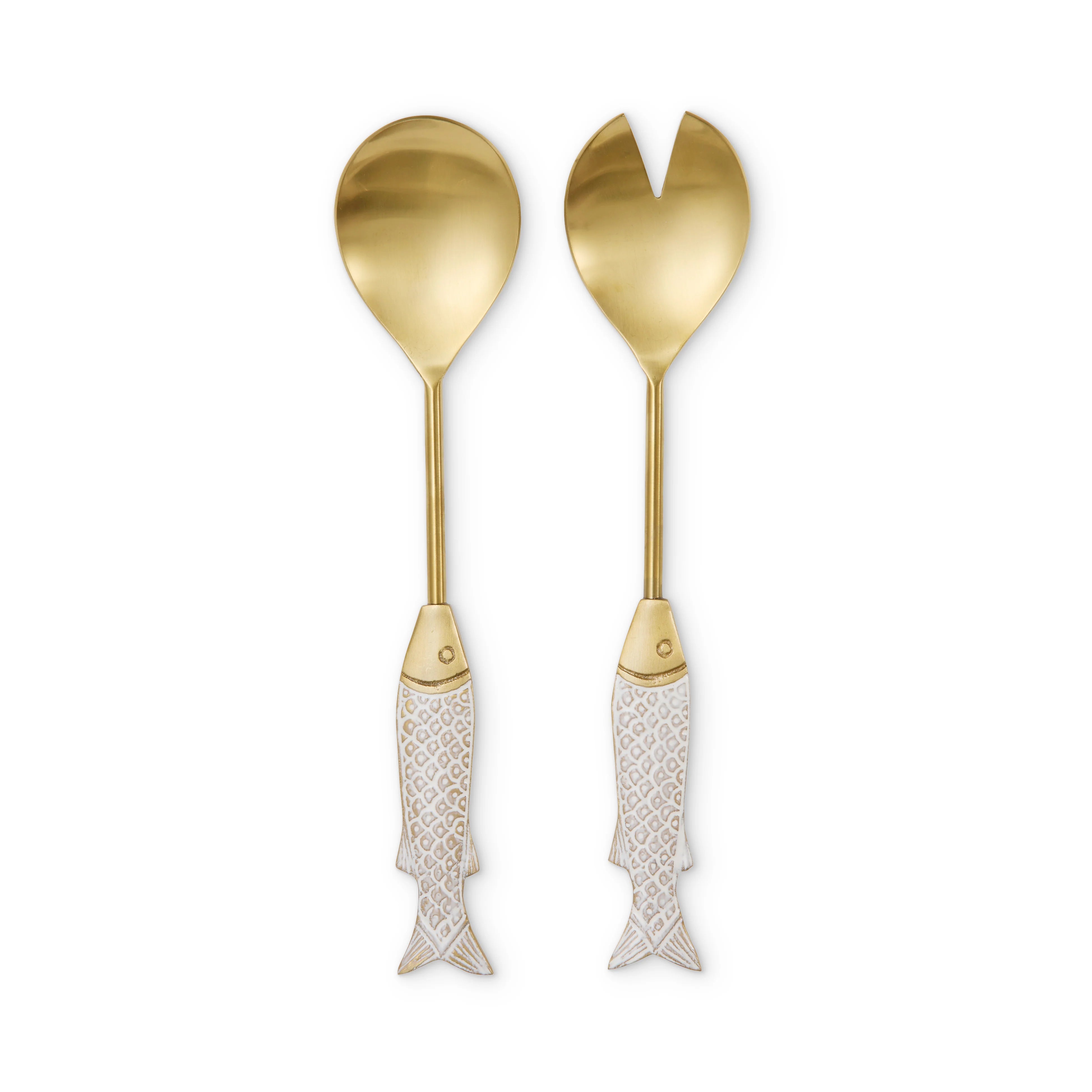 Seychelles Brass Fish Salad Server Set - Roma Gift & Gourmet