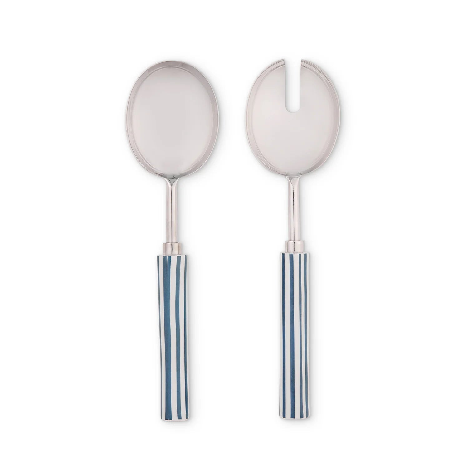 Clyde Stripe Blue/White Salad Server Set - Roma Gift & Gourmet