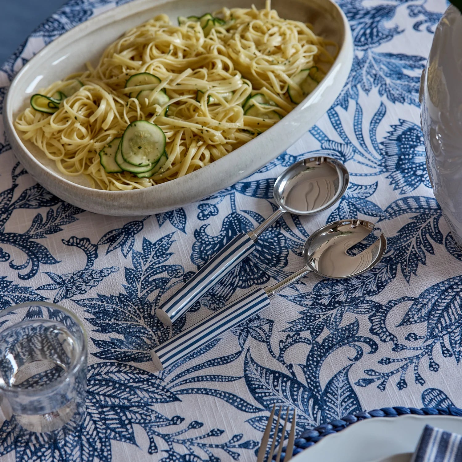 Clyde Stripe Blue/White Salad Server Set - Roma Gift & Gourmet