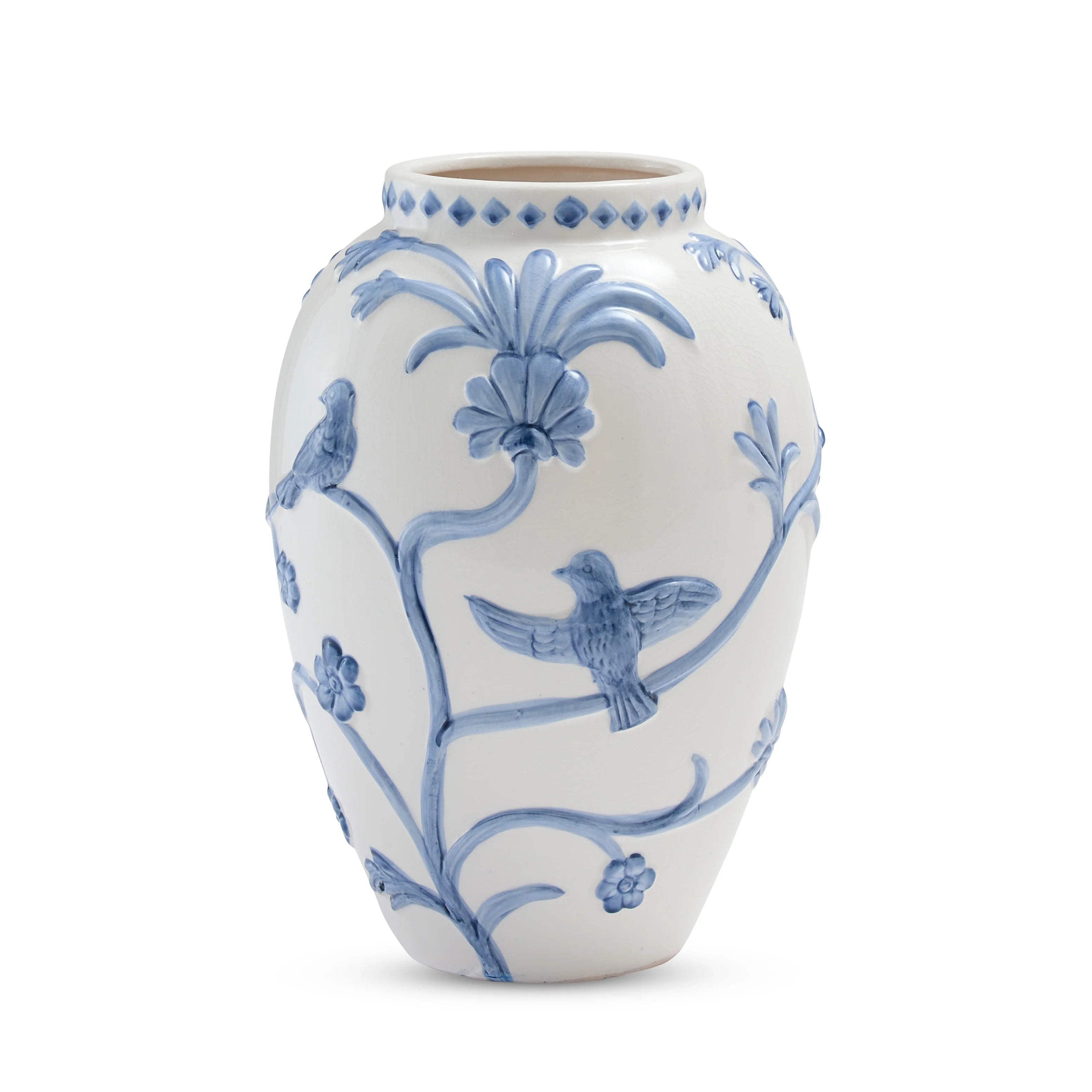 Lille White/Blue Embossed Vase Large - Roma Gift & Gourmet