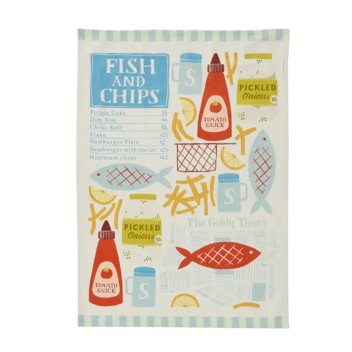 Fish & Chips Cotton Tea Towel 50x70cm