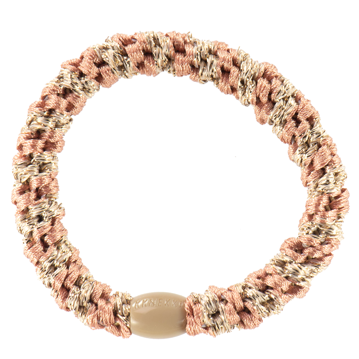 KKNEKKI Original Hair Ties: PEACH CORAL-BEIGE GLITTER STRIPE