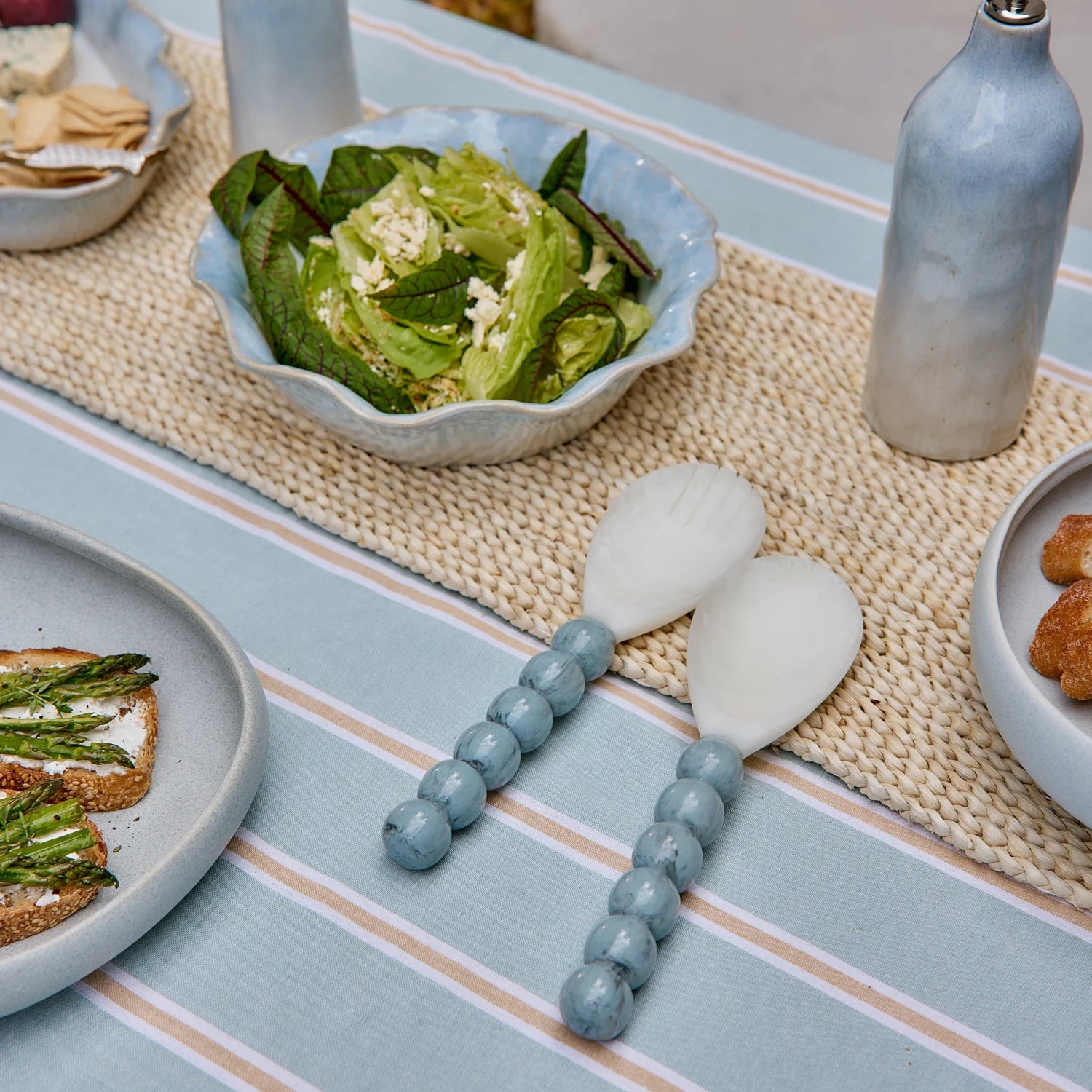 Bobble Blue/White Resin Salad Server Set - Roma Gift & Gourmet