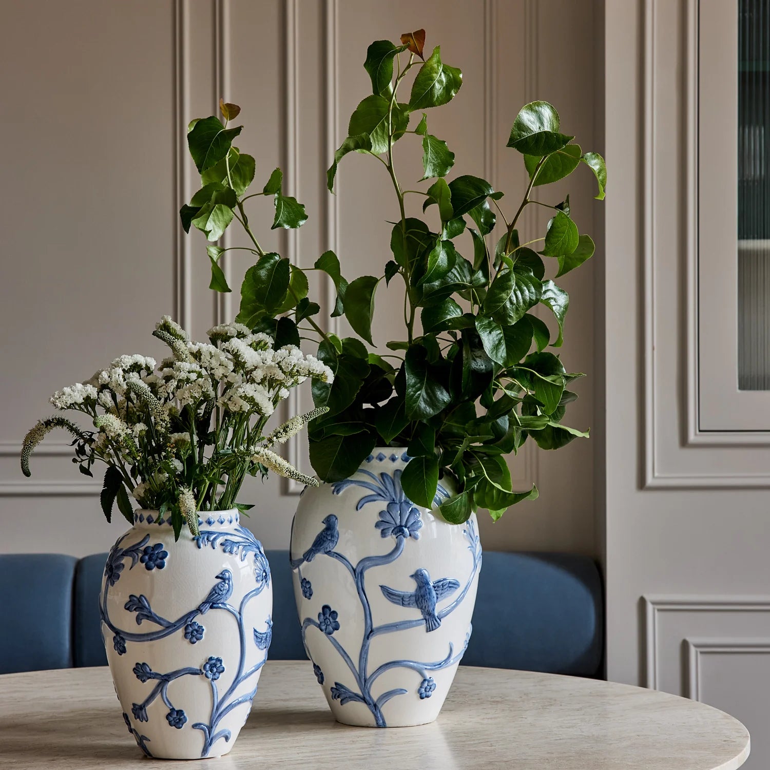 Lille White/Blue Embossed Vase Small - Roma Gift & Gourmet