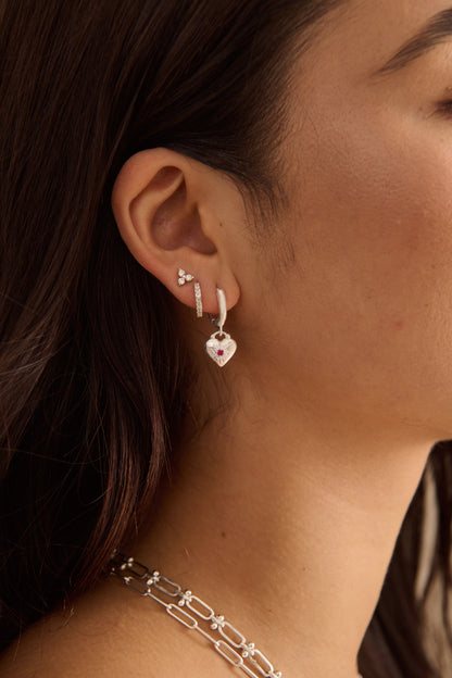 Love You Small Heart Huggie Earrings in Sterling Silver