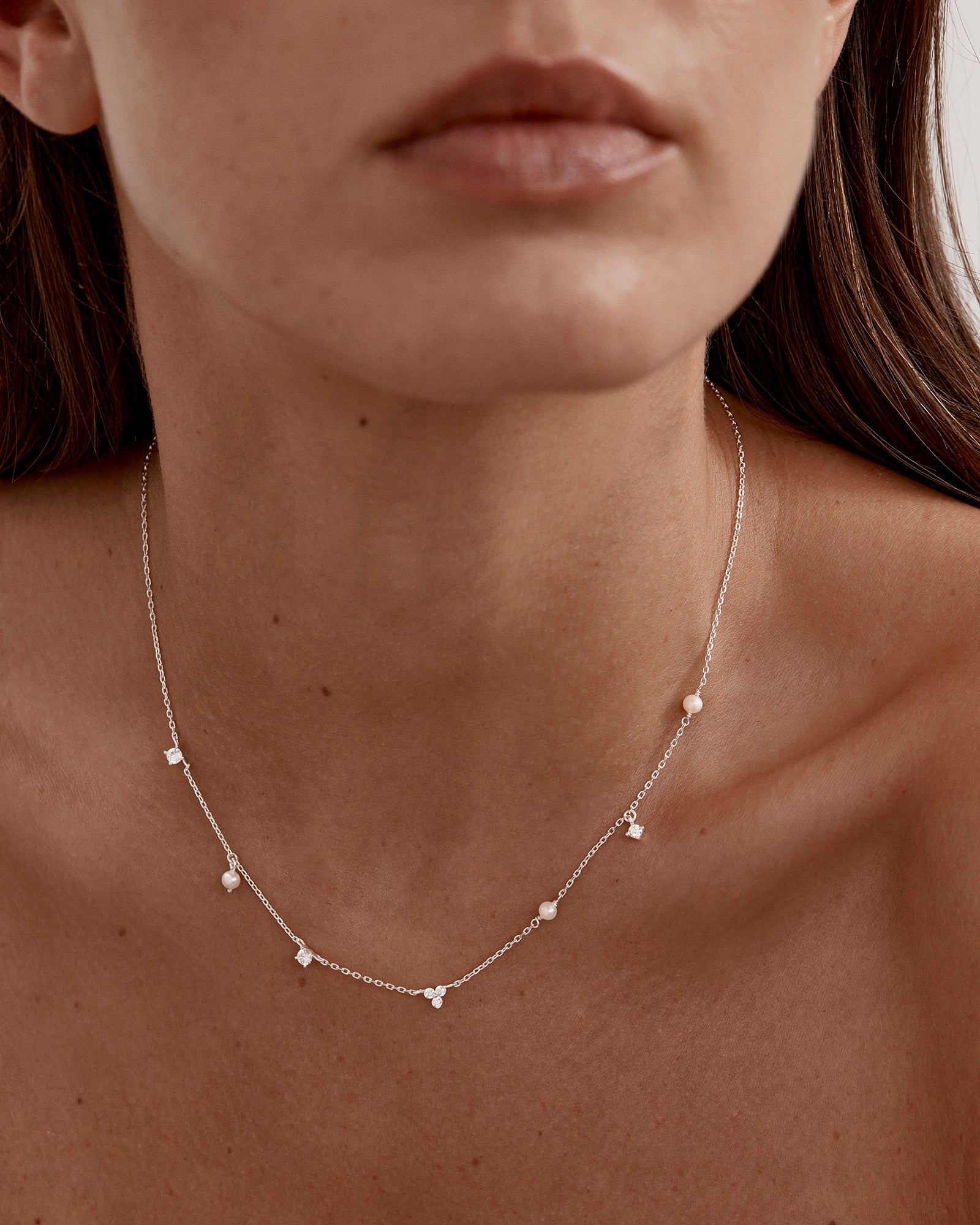 Sterling Silver Moonlit Bloom Pearl Choker