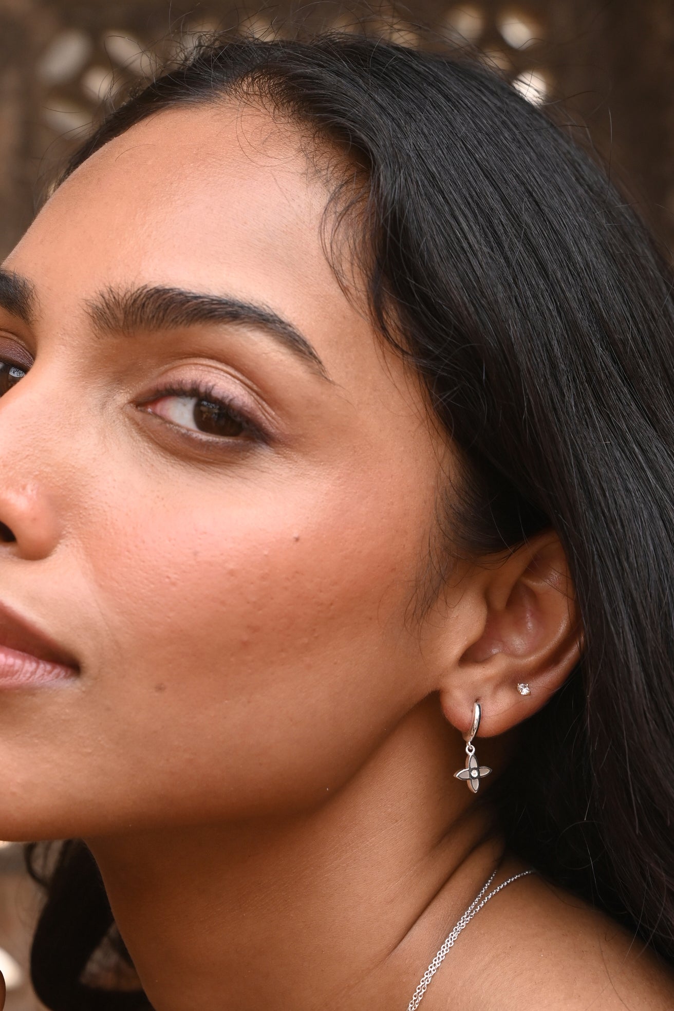 Desert Flower Huggie in Sterling Silver