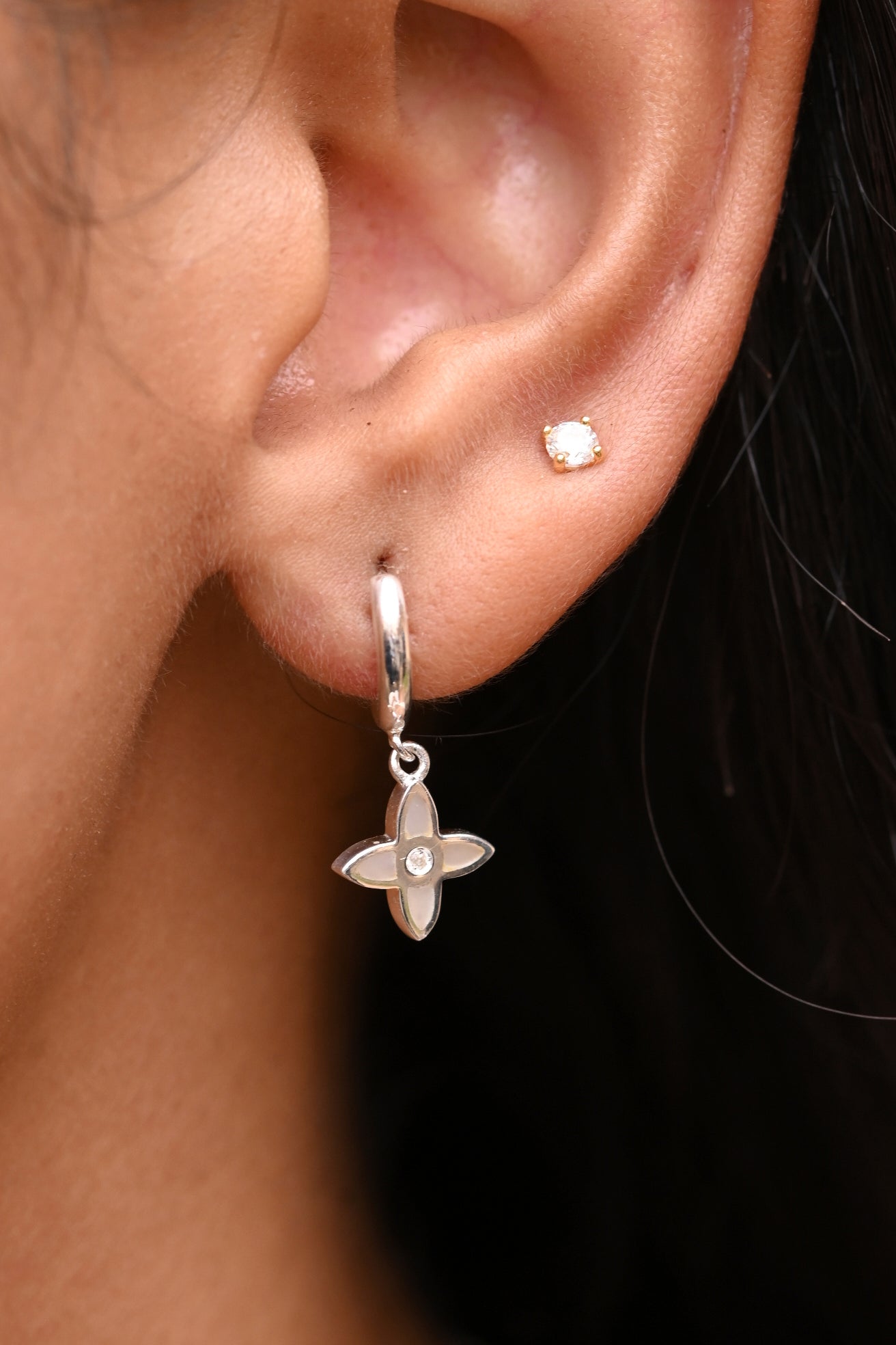 Desert Flower Huggie in Sterling Silver