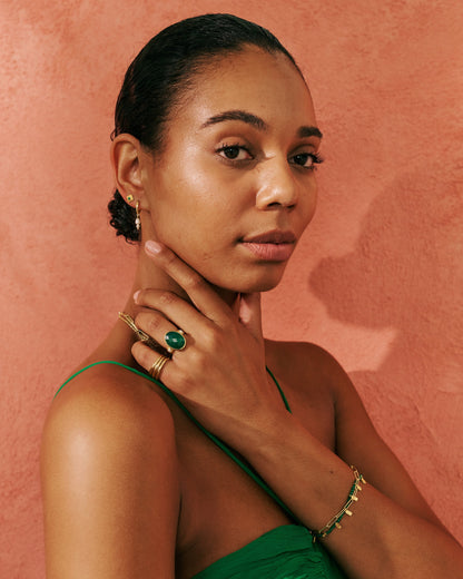 Wandering Soul Green Onyx & Pearl Gold Ring