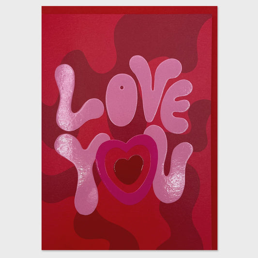 Love You Wavy Red and Pink Card