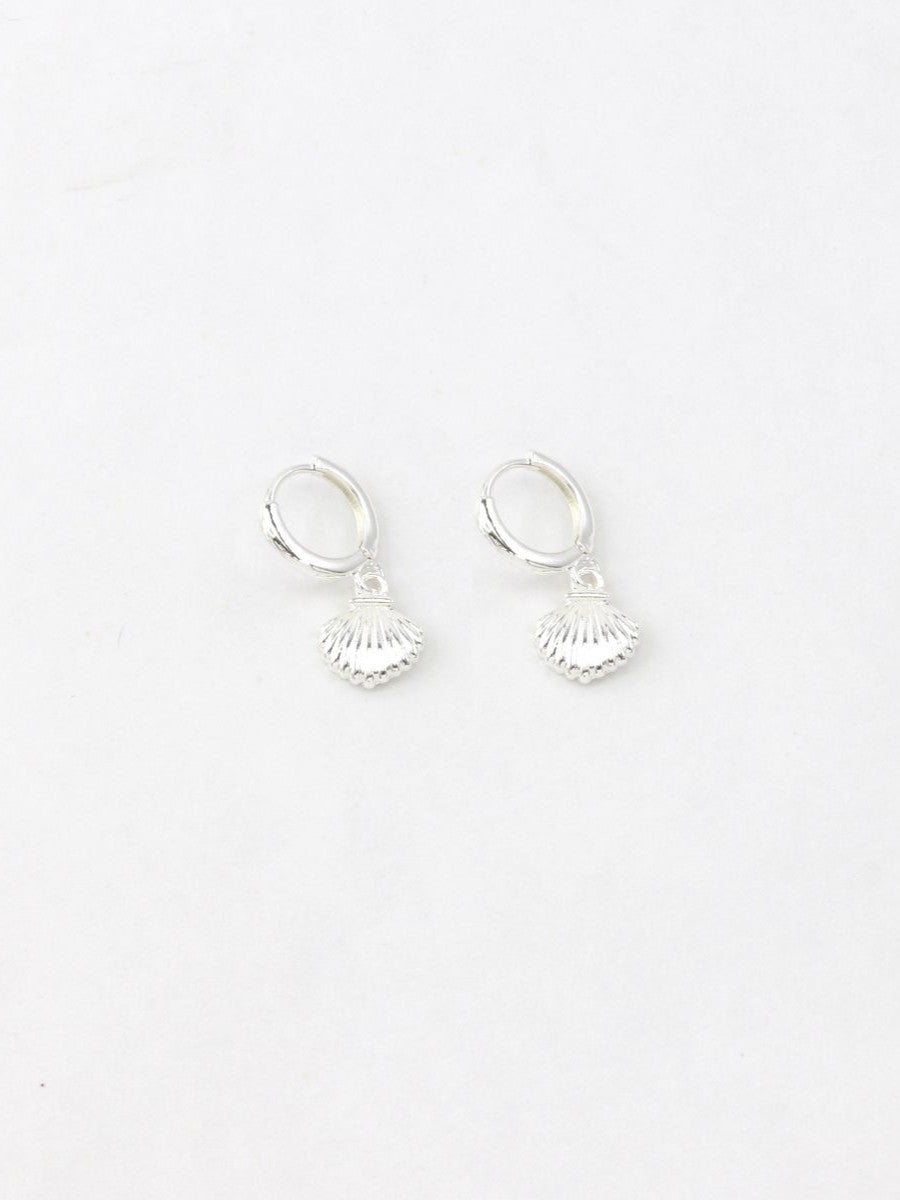 Silver Drop Shell Huggie - Roma Gift & Gourmet