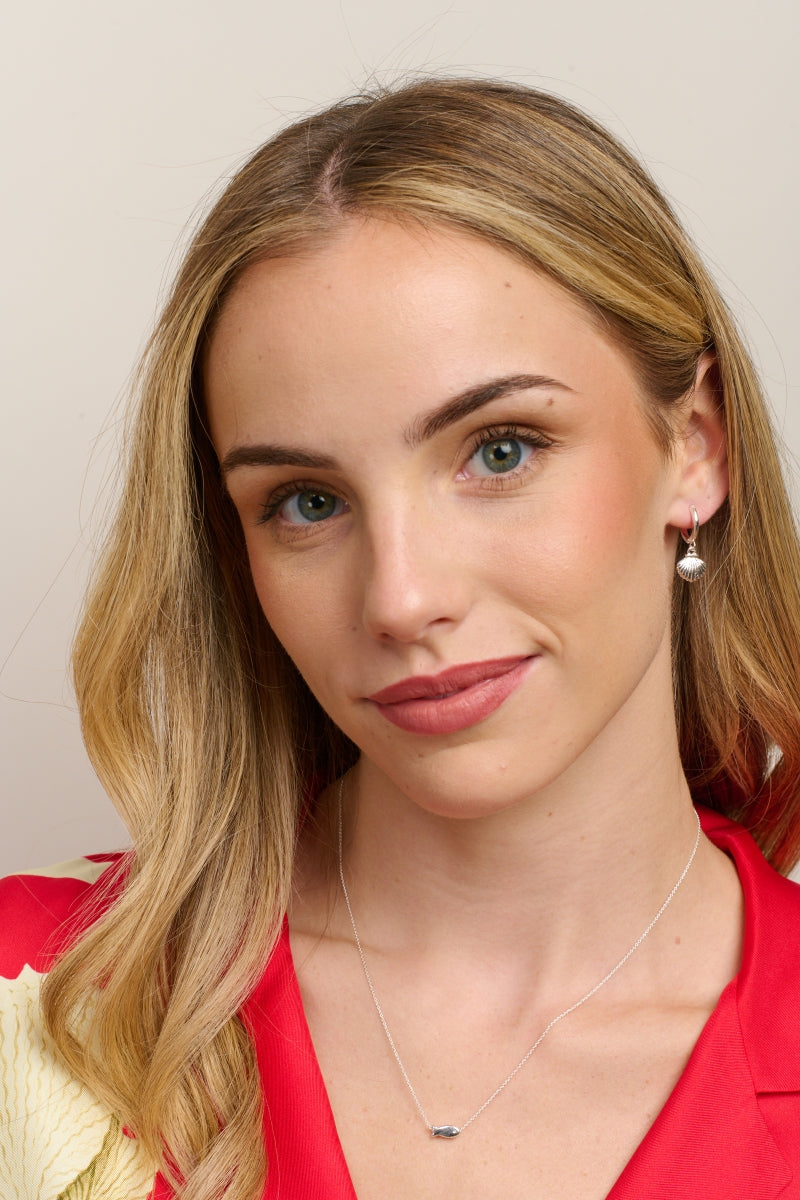 Silver Drop Shell Huggie - Roma Gift & Gourmet