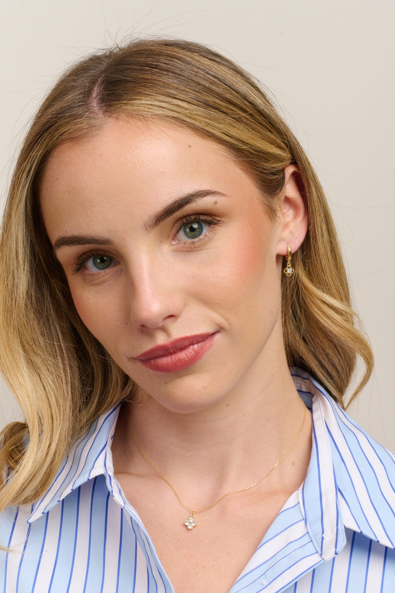 Gold Crystal Clover Huggie