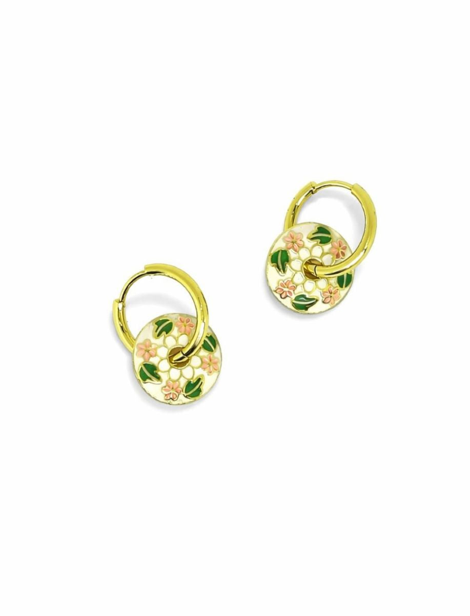 Beige Oriental Flower Disc Huggie