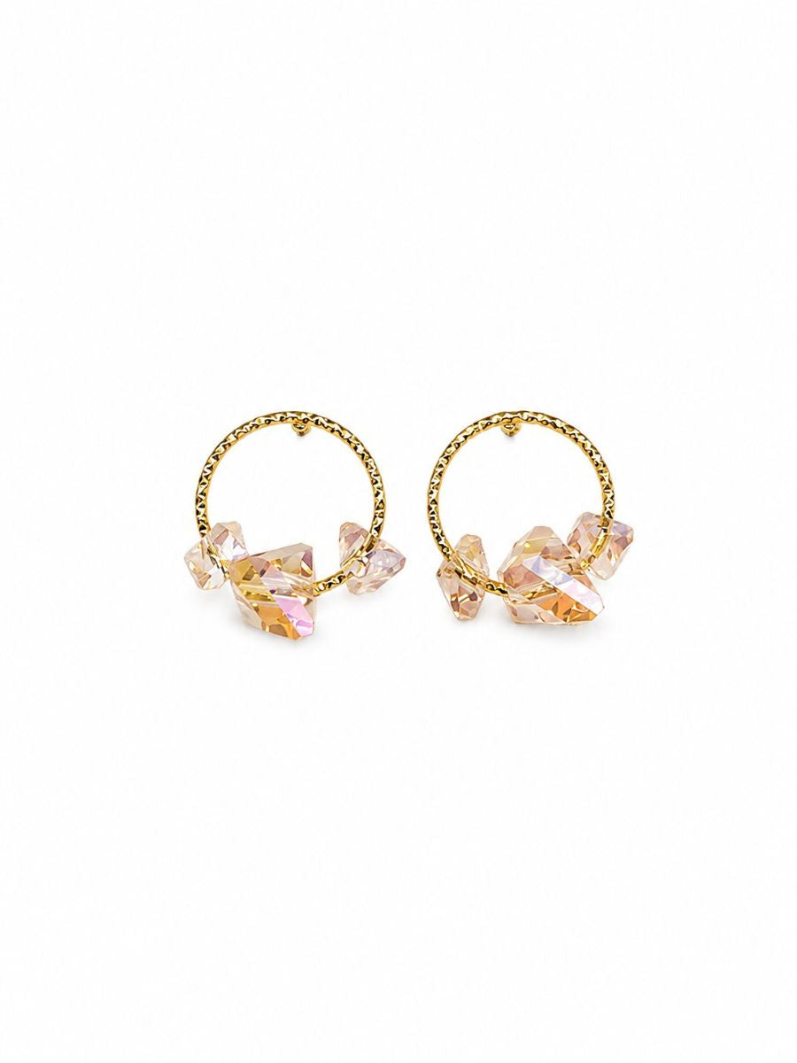 Gold Pink Cluster Ring Earring