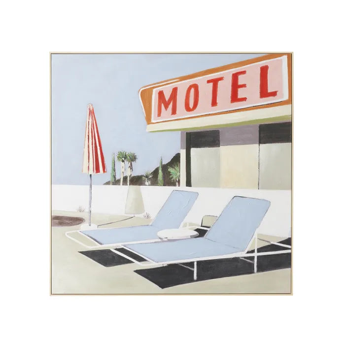 Poolside Nat Frame Oil Paint 100x100cm