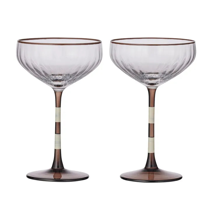 Lena S/2 Glass Rib Coupe Ivory/Coco - Roma Gift & Gourmet