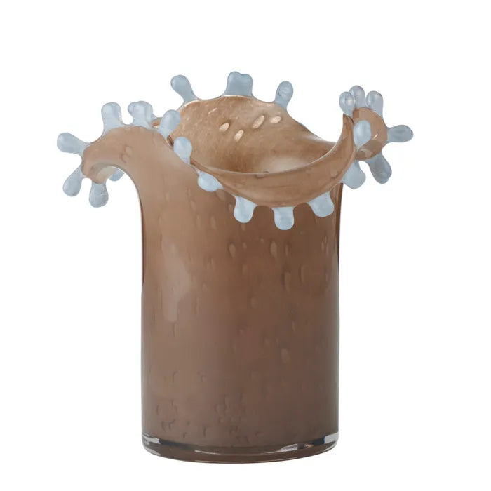 Verta Glass Vase Chocolate & Blue 20x21cm