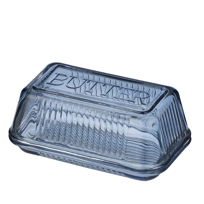 Lia Glass Butter Dish - Denim - Roma Gift & Gourmet