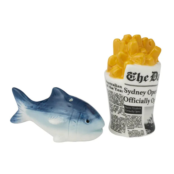 Reggie Fish n Chips 2pc Ceramic Salt & Pepper - Roma Gift & Gourmet
