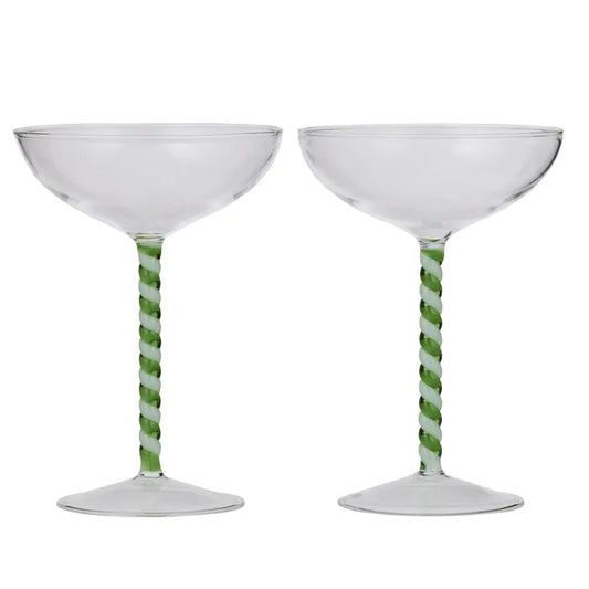 Swirl S/2 Coupe Glass - Green/White - Roma Gift & Gourmet