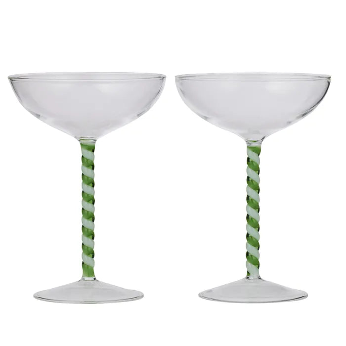 Swirl S/2 Coupe Glass - Green/White - Roma Gift & Gourmet