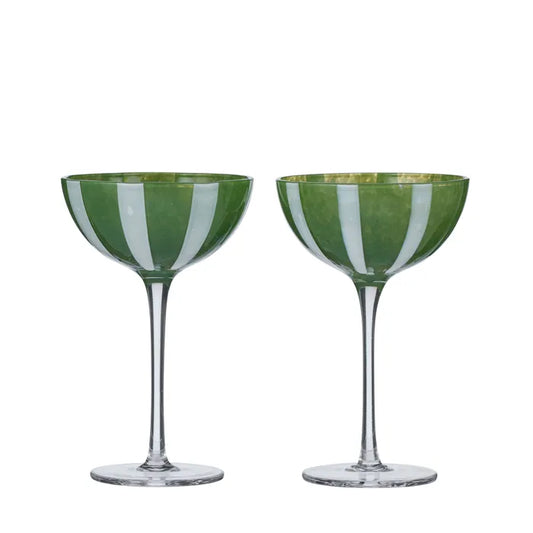 Aperitivo S/2 Coupe Glass 10x15.5cm Green / Ivory - Roma Gift & Gourmet