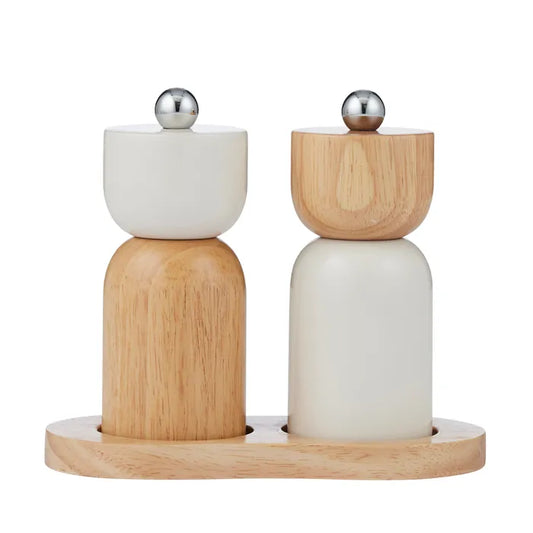 Eta 3pc Wood Salt & Pepper Set - Ivory - Roma Gift & Gourmet