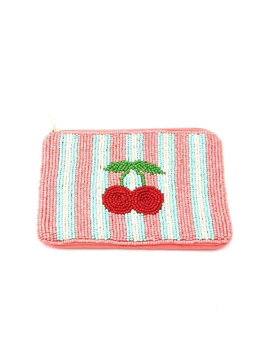 Cherry Pink Beaded Stripe Purse - Roma Gift & Gourmet