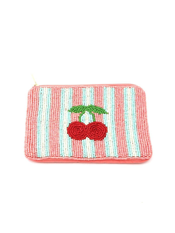 Cherry Pink Beaded Stripe Purse