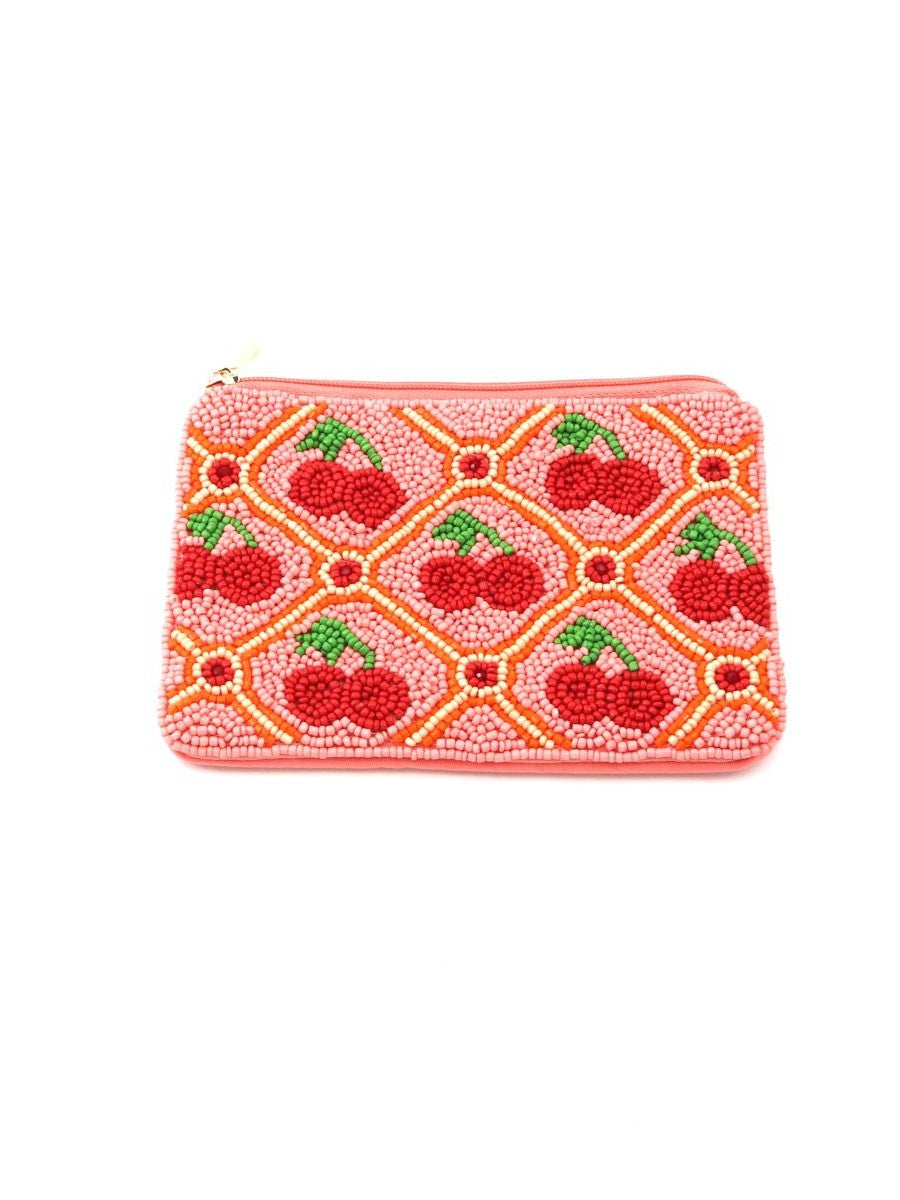 Cherry Garden Pink Beaded Purse