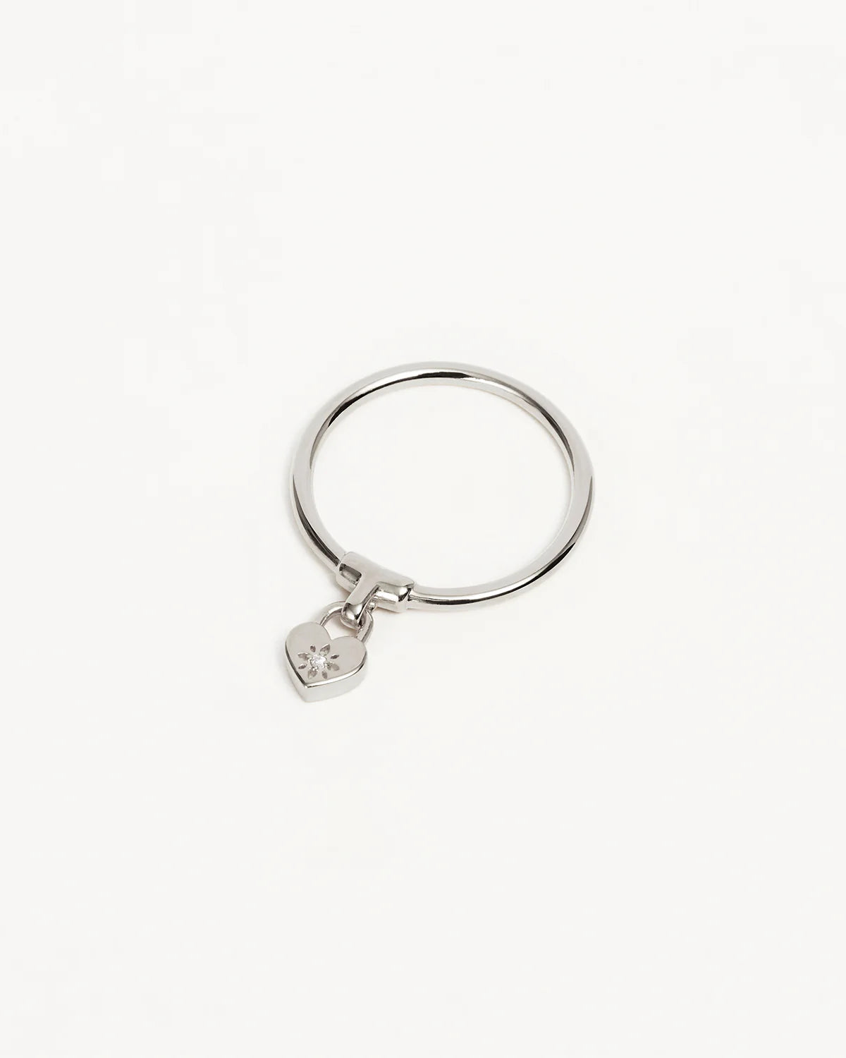 Silver Crystal Lotus Heart Padlock Ring - Roma Gift & Gourmet